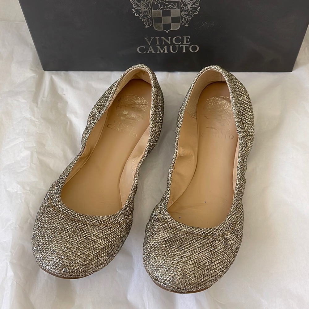 Vince Camuto Elanora Flats Woman Shoe Size 7 Flash Gold/Silver